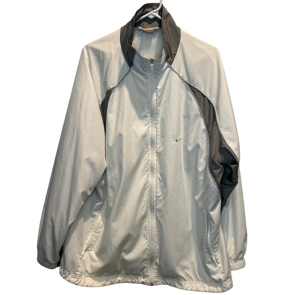 Nike White with Gray trim Windbreaker Jacket Men's‎ XL Full Zip Lightweight - Picture 2 of 7